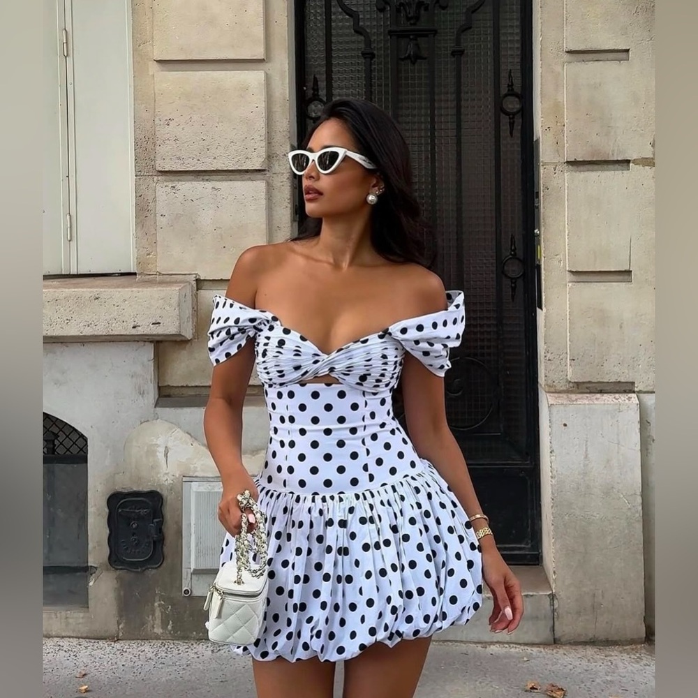 Elegant Off-Shoulder Polka Dot Mini Dress
